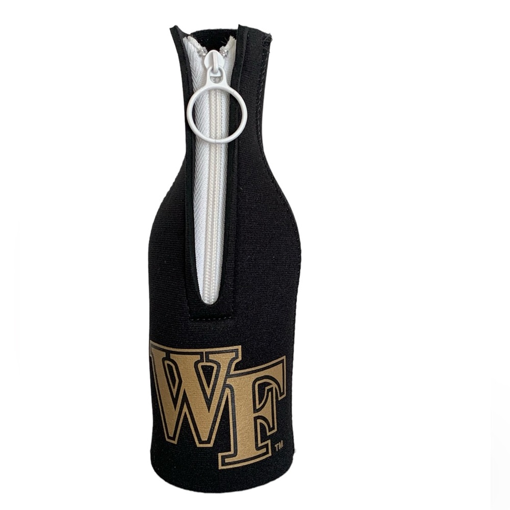 Wake Forest Bottle Koozie Black Gold Demon Deacons Zipper Cooler College Gear